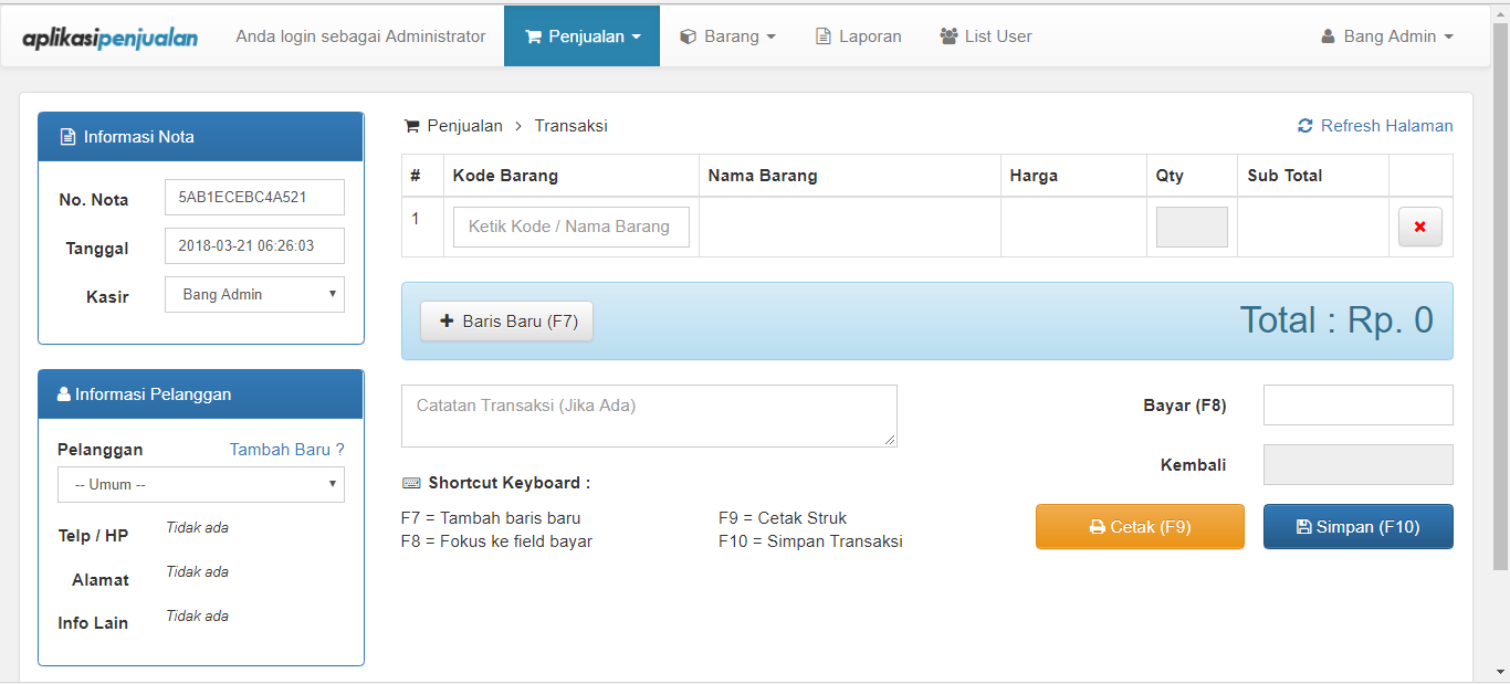 Sistem Aplikasi Penjualan dengan CodeIgniter - Kasir